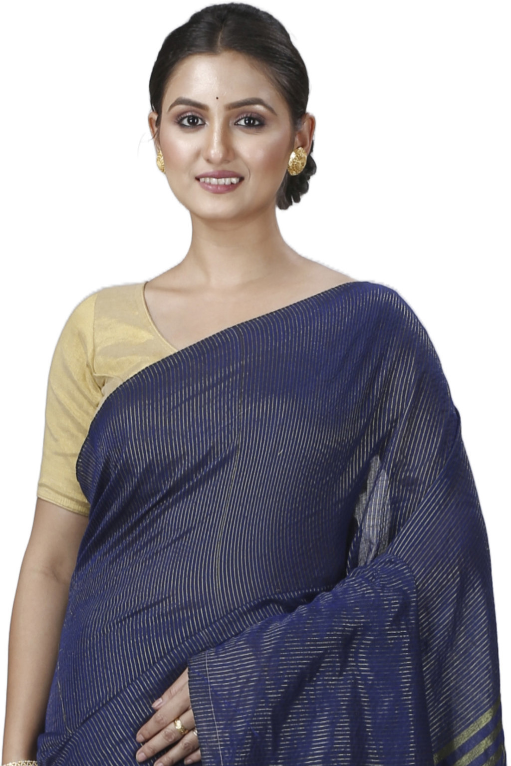 Dark Blue Blended Cotton Tama Hand Loom Saree (1201)